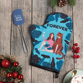 Новогодний набор подарочный Forever варежка-прихватка, лопатка силикон Ош