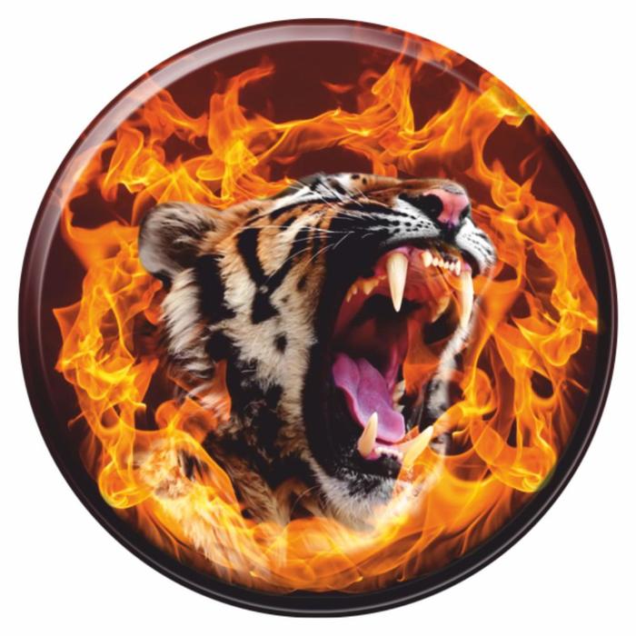 Наклейка Тигр в огне, полимер, d=50 мм