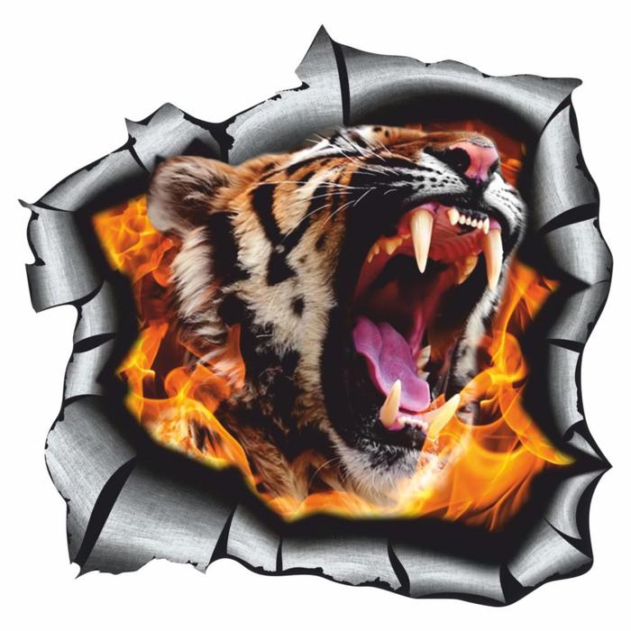 цена Наклейка-разлом Тигр в огне, 15 х 15 см