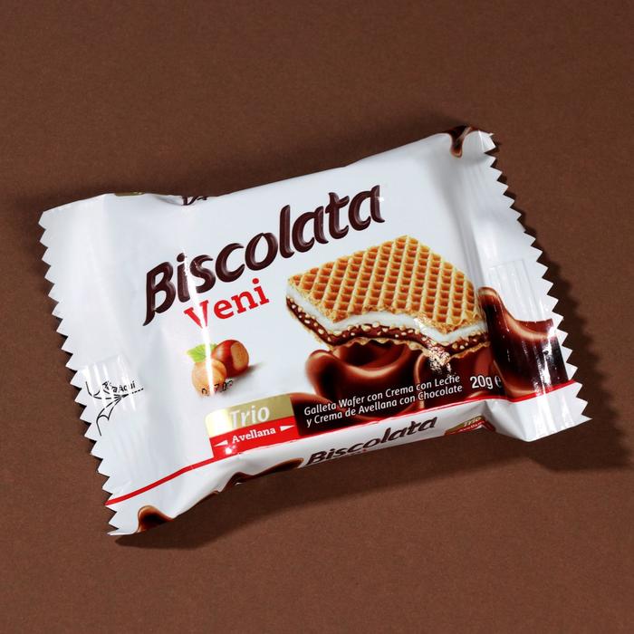 

Вафли "Biscolata Veni Trio" с молочно-ореховой начинкой, 20 г