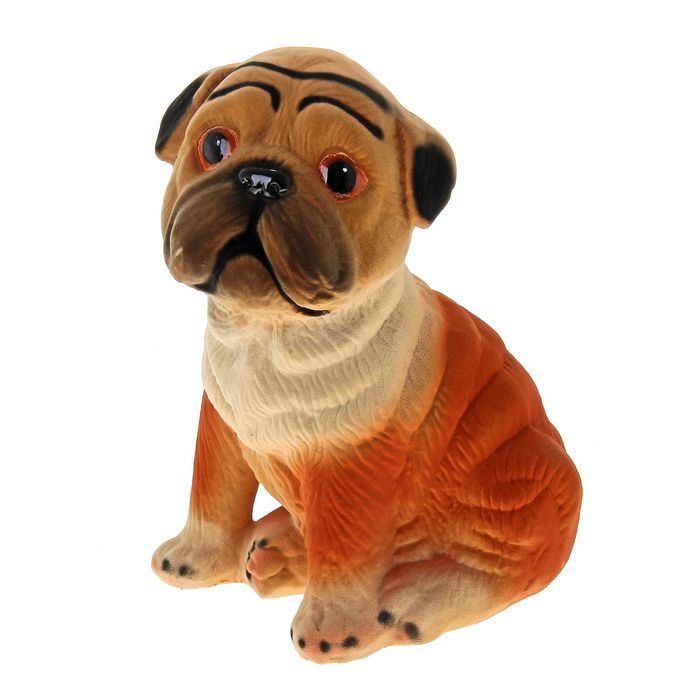 Копилка "Сидящий мопс" флок, коричневая, чёрные полосы