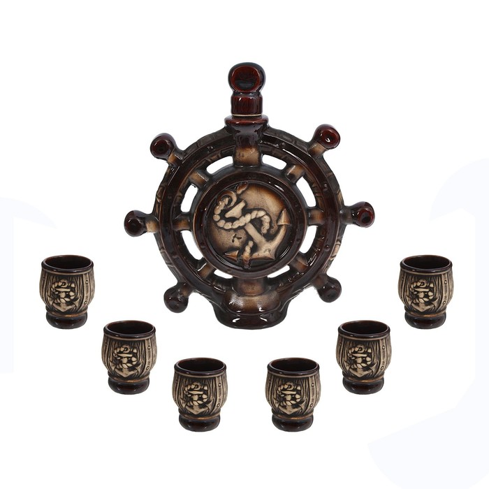 Штоф с рюмками "Штурвал" набор 7 предметов, шамот 0,5 л