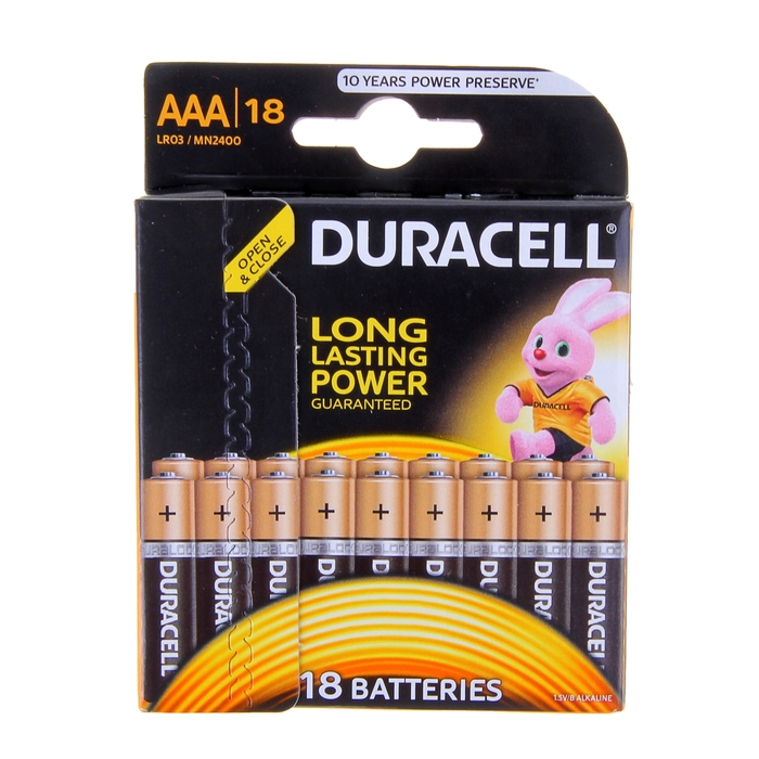Батарейка алкалиновая Duracell, AАA, LR03-18BL, блистер, 18 шт.