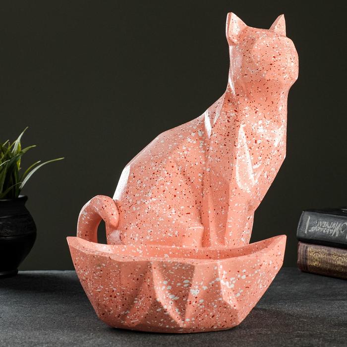 Подставка для мелочей "Кот полигональный" розовый, 29х23х20см