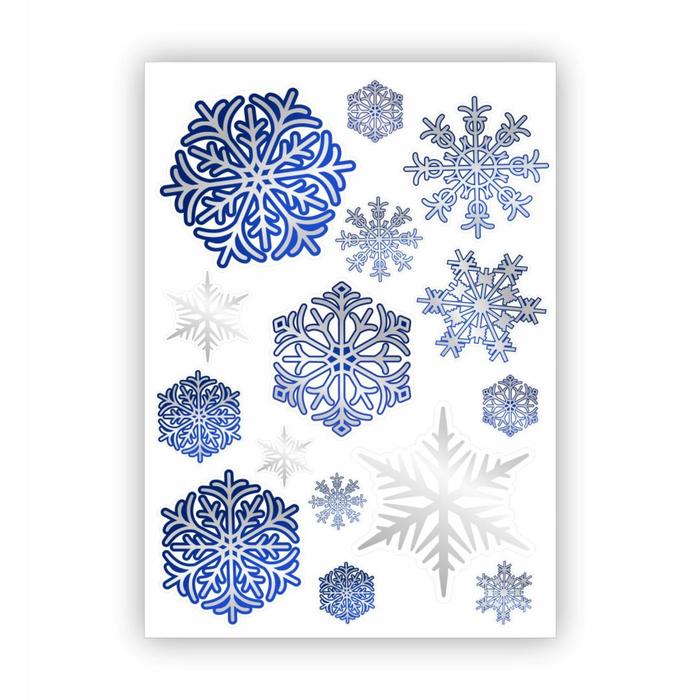 фото Набор автомобильных наклеек "снежинки", синий, серебрянный, лист, 25 х 17,5 см арт рэйсинг