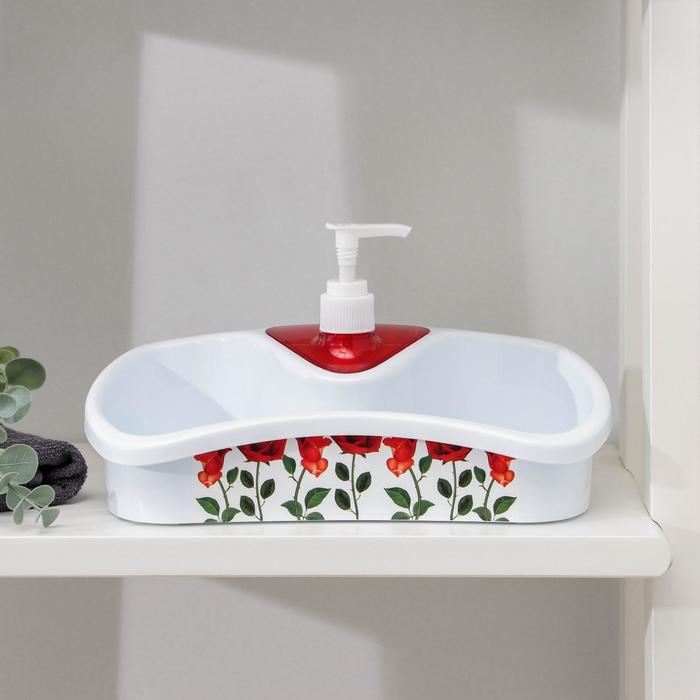 Подставка для ванных и кухонных принадлежностей с дозатором, 26×12×13 см, цвет МИКС подставка для посуды и кухонных принадлежностей цвет микс