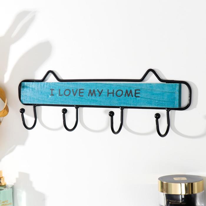 фото Крючки декоративные металл "i love my home" голубой 9,5х29 см