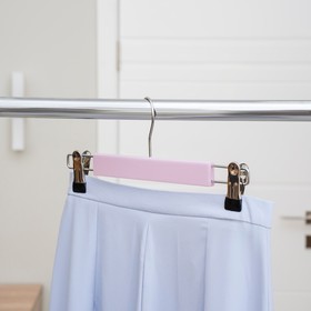 Вешалка деревянная для брюк и юбок с зажимами SAVANNA «Тэри», 28×11,5×2,8 см, цвет сиреневый