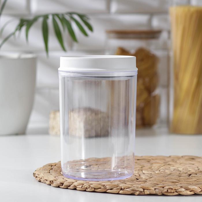 Банка пластиковая для сыпучих продуктов с вакуумной крышкой, 1,2 л, 11×17 см, цвет белый