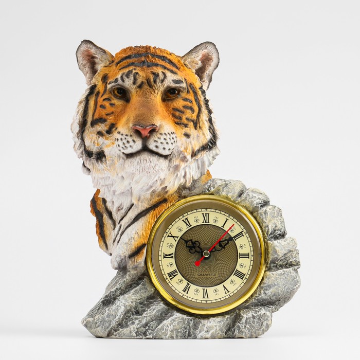 Часы настольные каминные Голова тигра сборная модель настольные каминные деревянные часы 230х110х380 мм