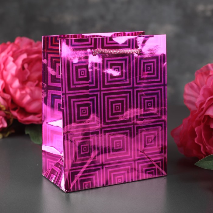 Пакет голографический, розовый, рисунок МИКС, 11,5 х 6 х 15 см