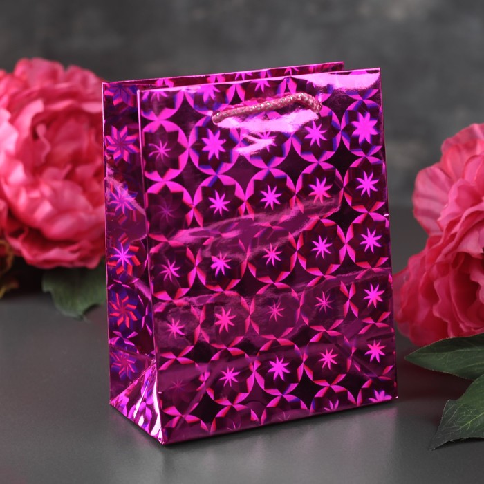 Пакет голографический, розовый, рисунок МИКС, 11,5 х 6 х 15 см