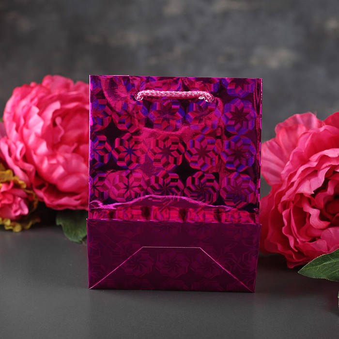 Пакет голографический, розовый, рисунок МИКС, 11,5 х 6 х 15 см