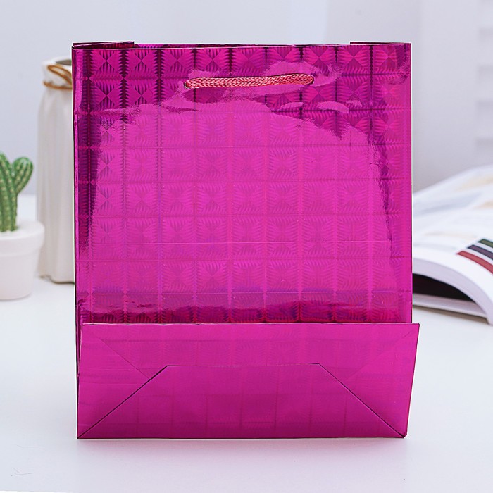 Пакет голографический, розовый, рисунок МИКС, 18 х 21,5 х 7,5 см