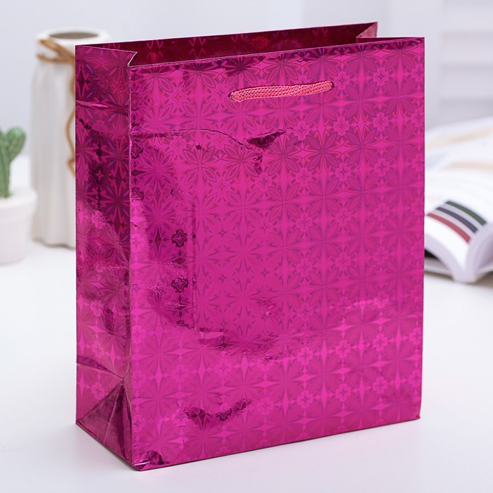 Пакет голографический, розовый, рисунок МИКС, 18 х 21,5 х 7,5 см