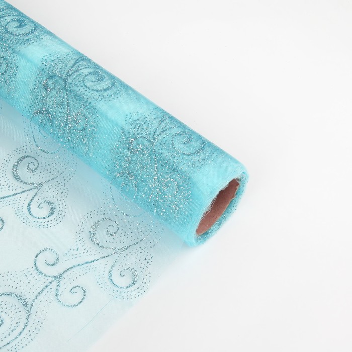 Органза "Узор", голубой, 0,48 х 4,5 м