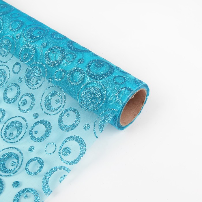 Органза "Кружочки", морская волна, 0,48 х 4,5 м