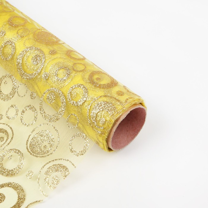 Органза "Кружочки", жёлтый, 0,48 х 4,5 м