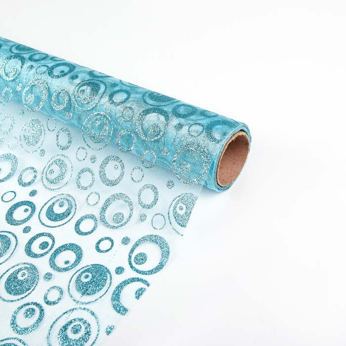 Органза "Кружочки", голубой, 0,48 х 4,5 м