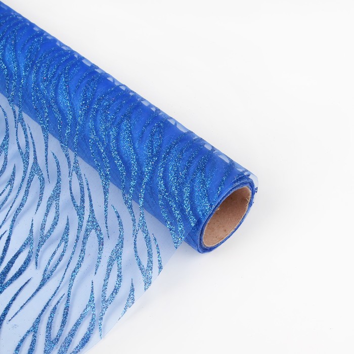 Органза "Абстракции", синий, 0,48 х 4,5 м