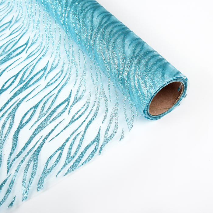 Органза "Абстракции", голубой, 0,48 х 4,5 м