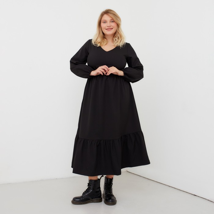 Платье женское миди MIST plus-size, р.52, черный платье женское mist plus size размер 52 цвет бежевый