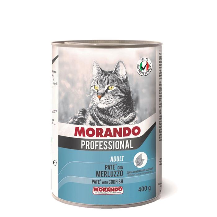 Влажный корм Morando Professional для кошек, паштет с треской, 400 г влажный корм morando professional для кошек паштет с тунцом и лососем 400 г