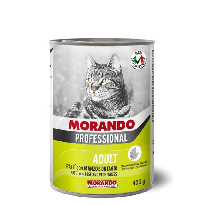Влажный корм Morando Professional для кошек, паштет с говядиной и овощами, 400 г влажный корм morando professional для собак паштет с уткой 400 г