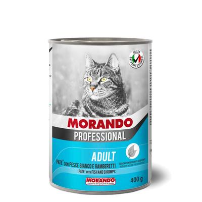 Влажный корм Morando Professional для кошек, паштет с белой рыбой и креветками, 400 г - Фото 1