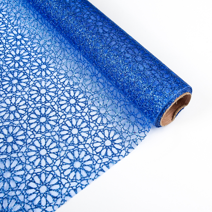 Органза "Ромашки", синий, 0,48 х 4,5 м