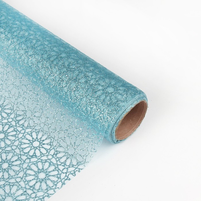 Органза "Ромашки", голубой, 0,48 х 4,5 м