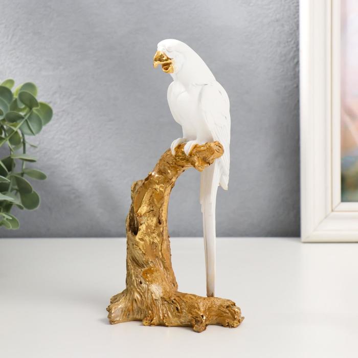 Сувенир полистоун Белый попугай Ара на золотом дереве 20х7х10,5 см