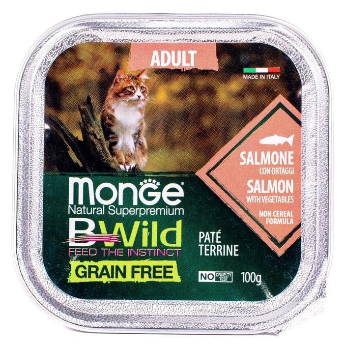 фото Влажный корм monge cat bwild grain free для кошек, лосось/овощи, консервы, 100 г