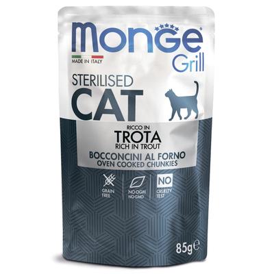 Влажный корм Monge Cat Grill для стерилизованных кошек, с форелью, пауч, 85 г