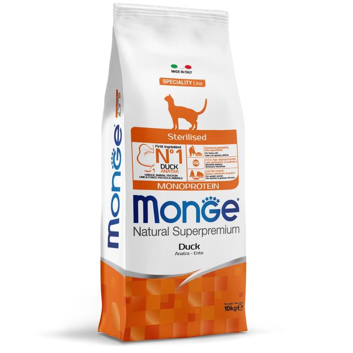 

Сухой корм Monge Cat Speciality Line Monoprotein Sterilised для кошек, утка, 10 кг
