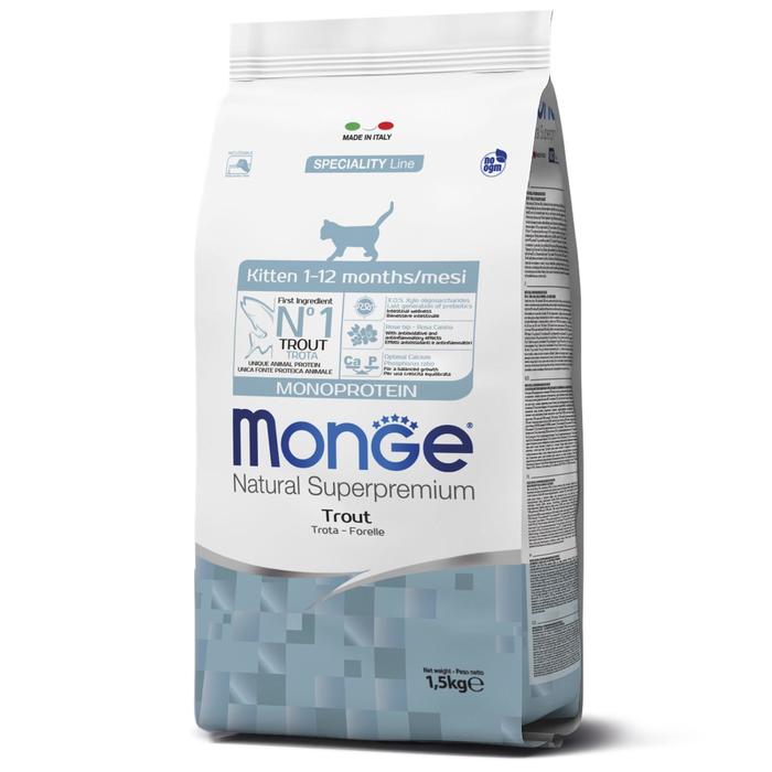 

Сухой корм Monge Cat Speciality Line Monoprotein для котят, форели, 1,5 кг
