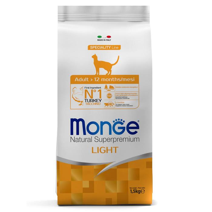 Cухой корм Monge Cat Speciality Line Light для кошек, низкокалорийный, индейка, 1,5 кг