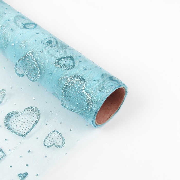 Органза "Блеск сердец", голубой, 0,48 х 4,5 м