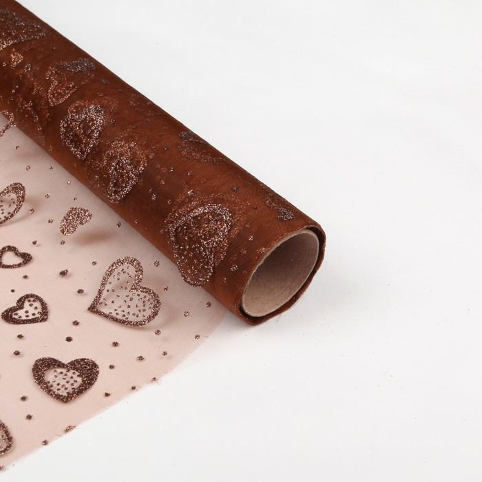 Органза "Блеск сердец", кофейный, 0,48 х 4,5 м