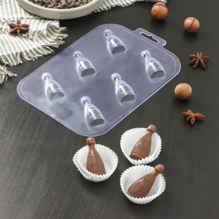 форма для шоколада и конфет пластиковая мини дед мороз размер ячейки 5×7 см цвет прозрачный Форма для шоколада и конфет пластиковая «Мини Шампанское», размер ячейки 5×2,3 см, цвет прозрачный