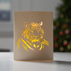 Светодиодная фигура «Тигр» 13 × 16 × 5 см, картон, батарейка ААх2 (не в комплекте), свечение тёплое белое Ош