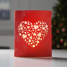 Светодиодная фигура «Сердце» 13 × 16 × 5 см, картон, батарейка ААх2 (не в комплекте), свечение тёплое белое Ош