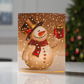 Светодиодная фигура «Снеговик» 13 × 16 × 5 см, картон, батарейка ААх2 (не в комплекте), свечение тёплое белое Ош