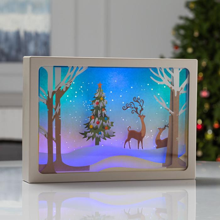 Светодиодная фигура «Зимний лес», 21 × 14 × 4.5 см, пластик, батарейки АААх3 (не в комплекте), свечение тёплое белое