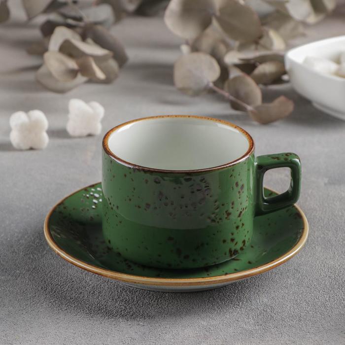 Кофейная пара «Созвездие», чашка 200 мл, блюдце d=14 см, цвет зелёный