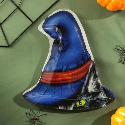 Блюдо стеклянное сервировочное Доляна «Хэллоуин. Кот в шляпе»