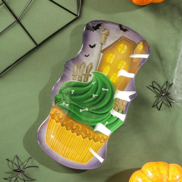 Блюдо сервировочное Доляна «Хэллоуин. Кекс зелёный», 20×10,5×1,8 см