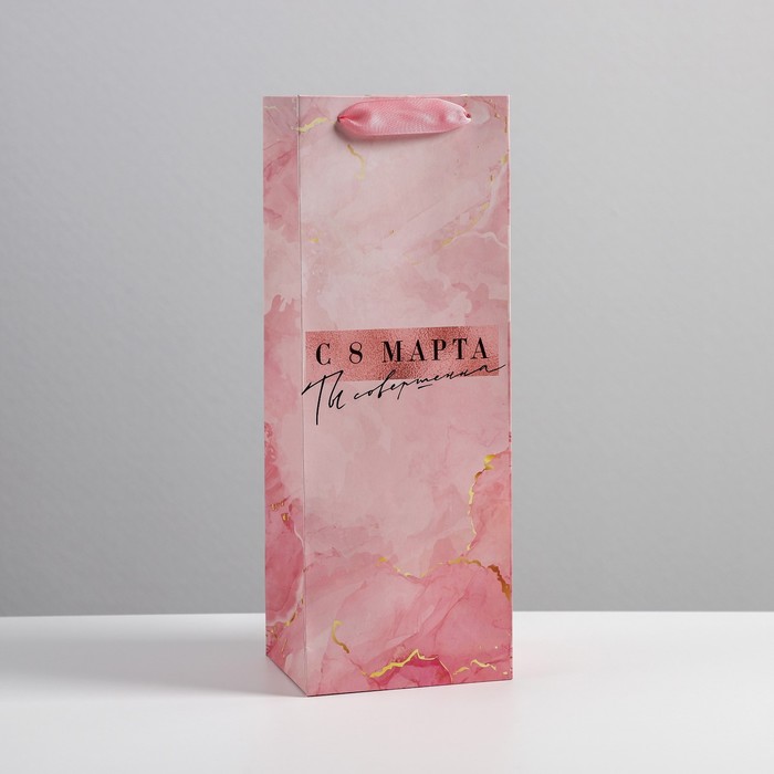 Пакет под бутылку «Мрамор», 13 × 35 × 10 см