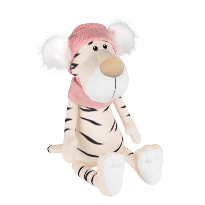 фото Мягкая игрушка «тигрица белая в шарфе и шапке с помпонами», 24 см maxitoys luxury