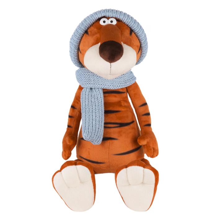 фото Мягкая игрушка «тигр гоша в вязаном шарфе и шапке», 30 см maxitoys luxury